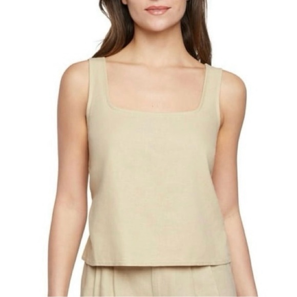 Express Linen Blend Sleeveless Tank Top in Cream tan minimalist solid casual NWT - Picture 1 of 12